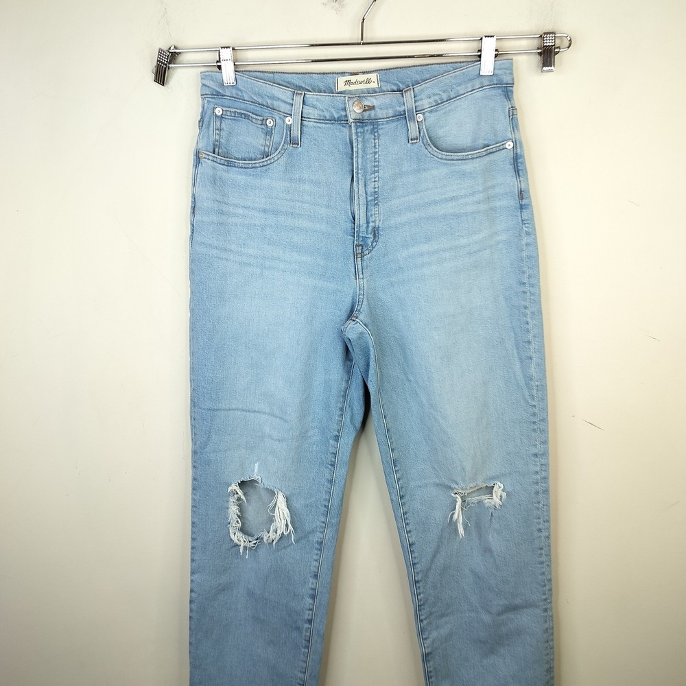 Madewell The Perfect Vintage Straight Jeans 30T Tall Distressed Knee Light Wash - Picture 2 of 12